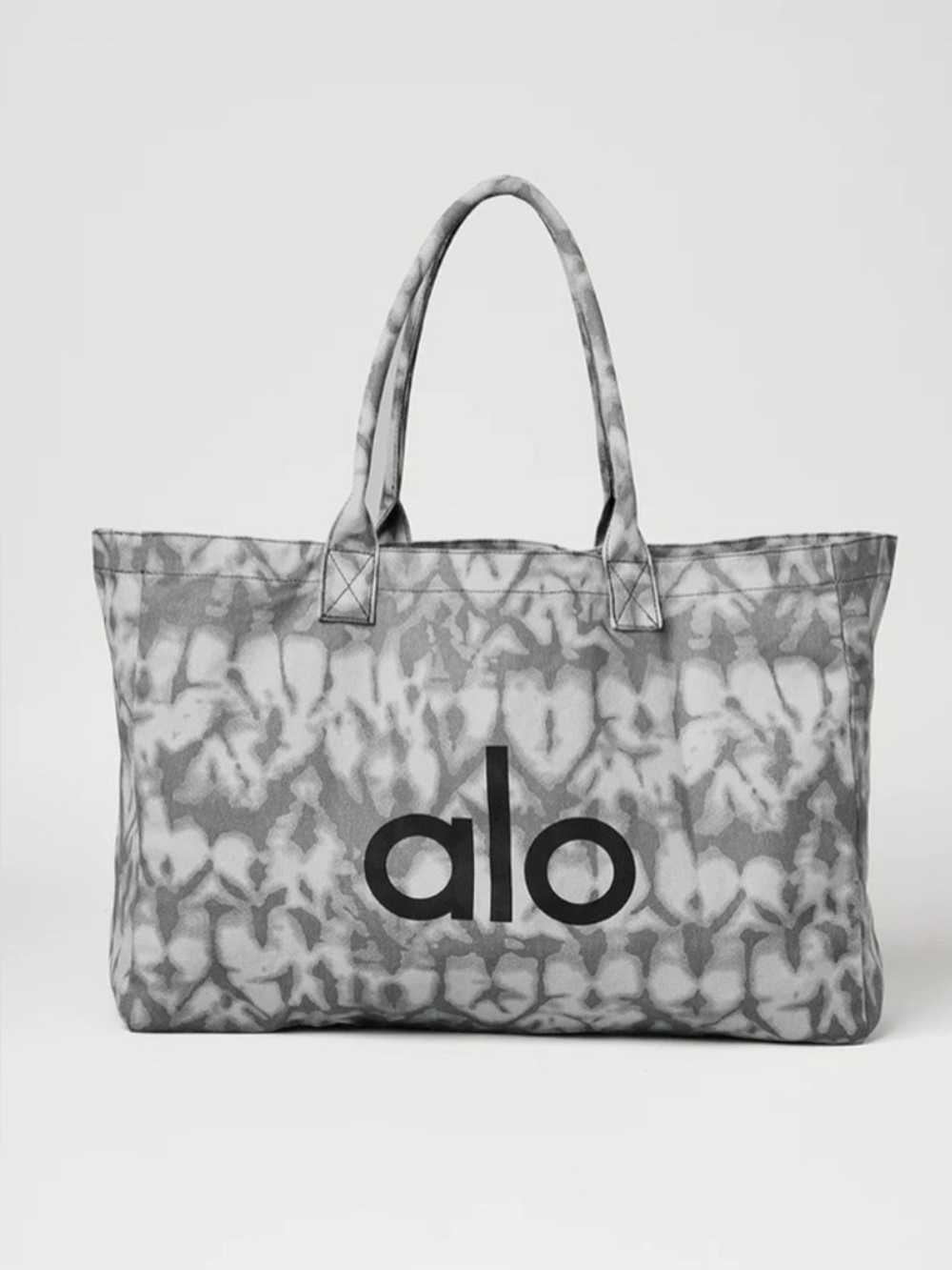 ALO Yoga Gray Tie-Dye Canvas Tote with Black Logo
